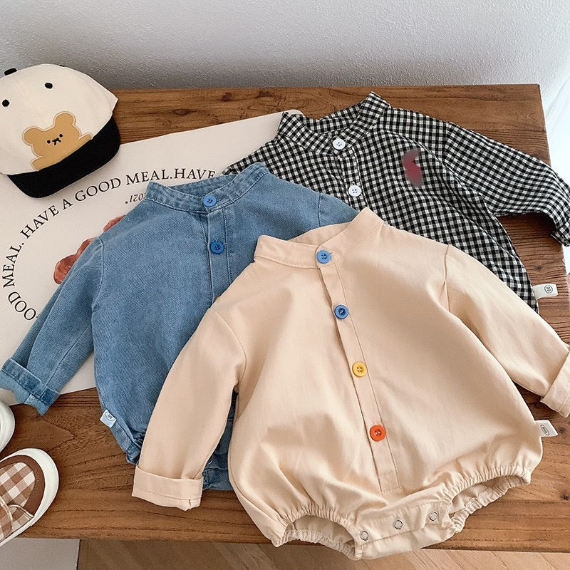 Baby Bodysuit with Colorful Buttons and Smile Design