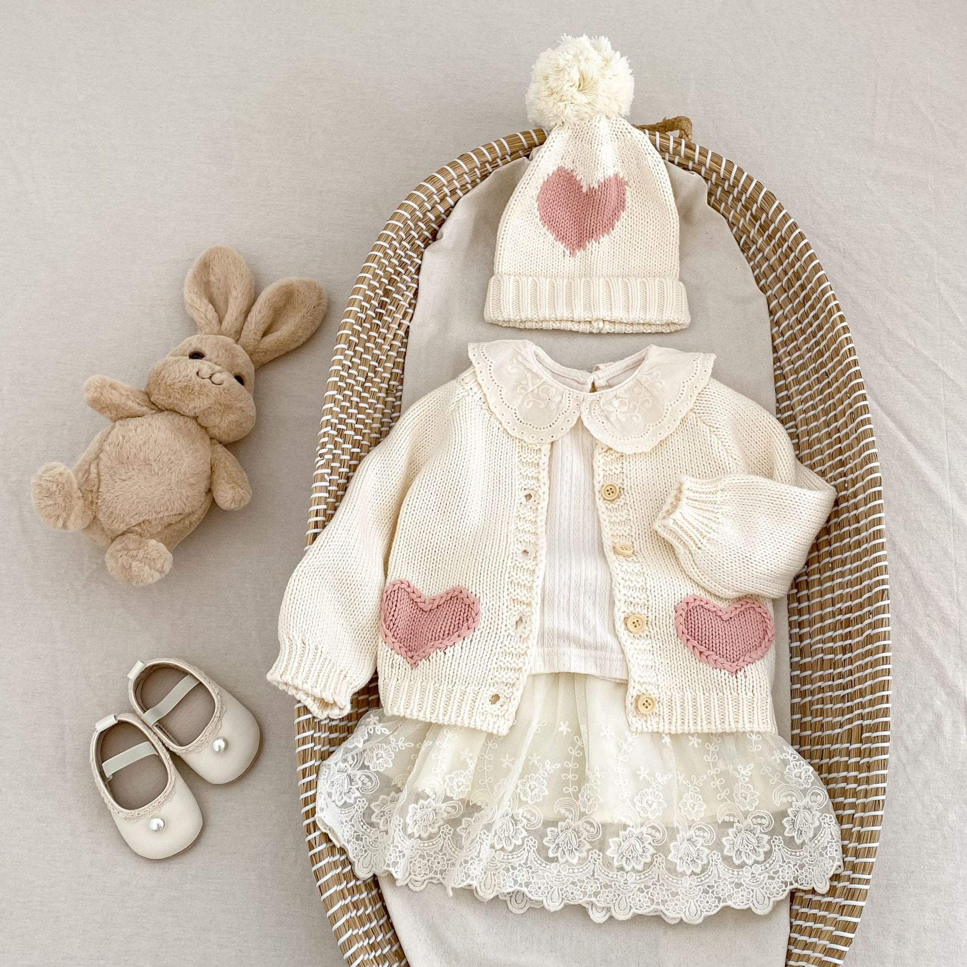 Children's Knitted Cardigan with Little Hearts