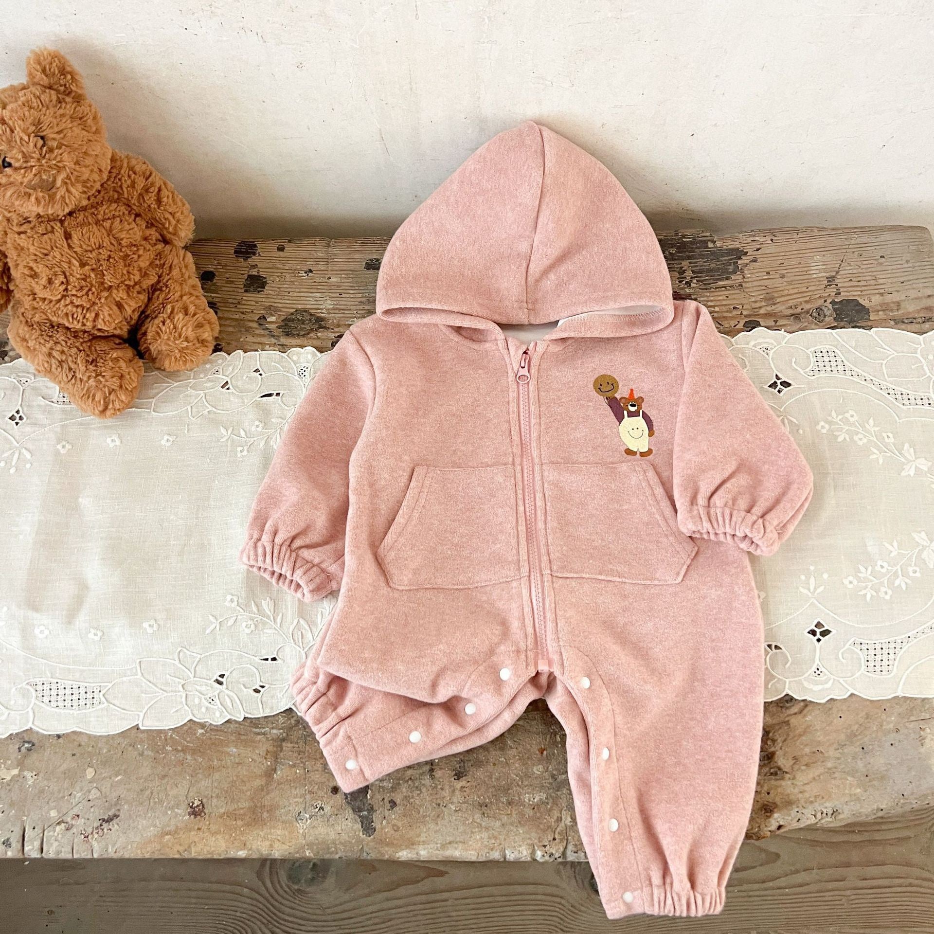 Baby Onesie with Teddy Bear and Pocket