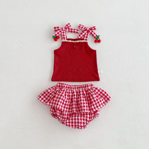 Baby Girls Strawberry Cami & Plaid Shorts Set
