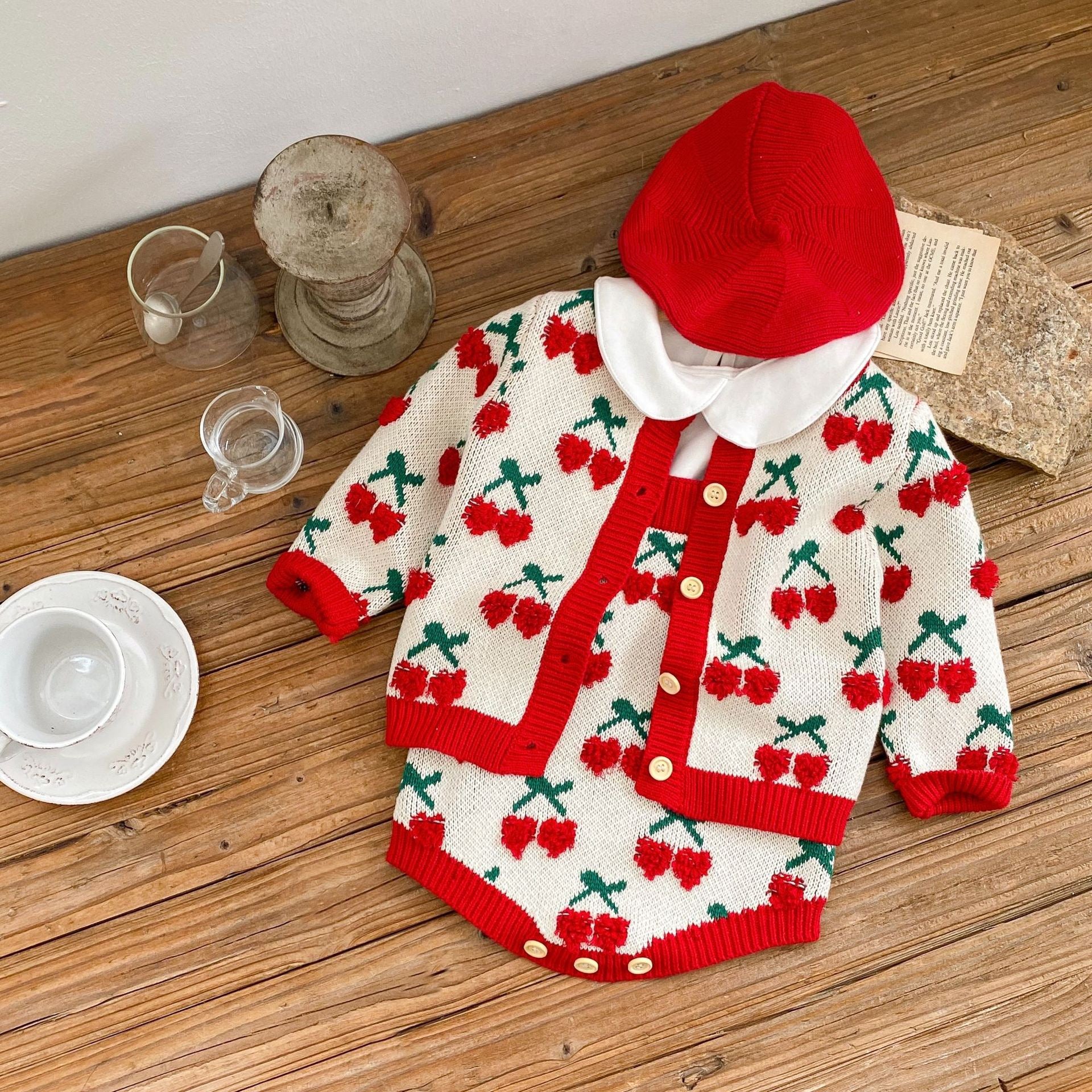 Toddler Girl Cherry Cardigan & Jumpsuit Set