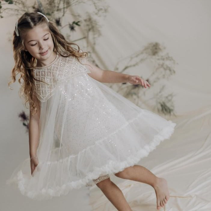 Vestito glitterato per bambine con ruches