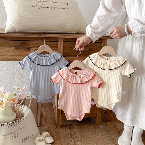 Baby Cotton Ruffle Collar Ribbed Romper