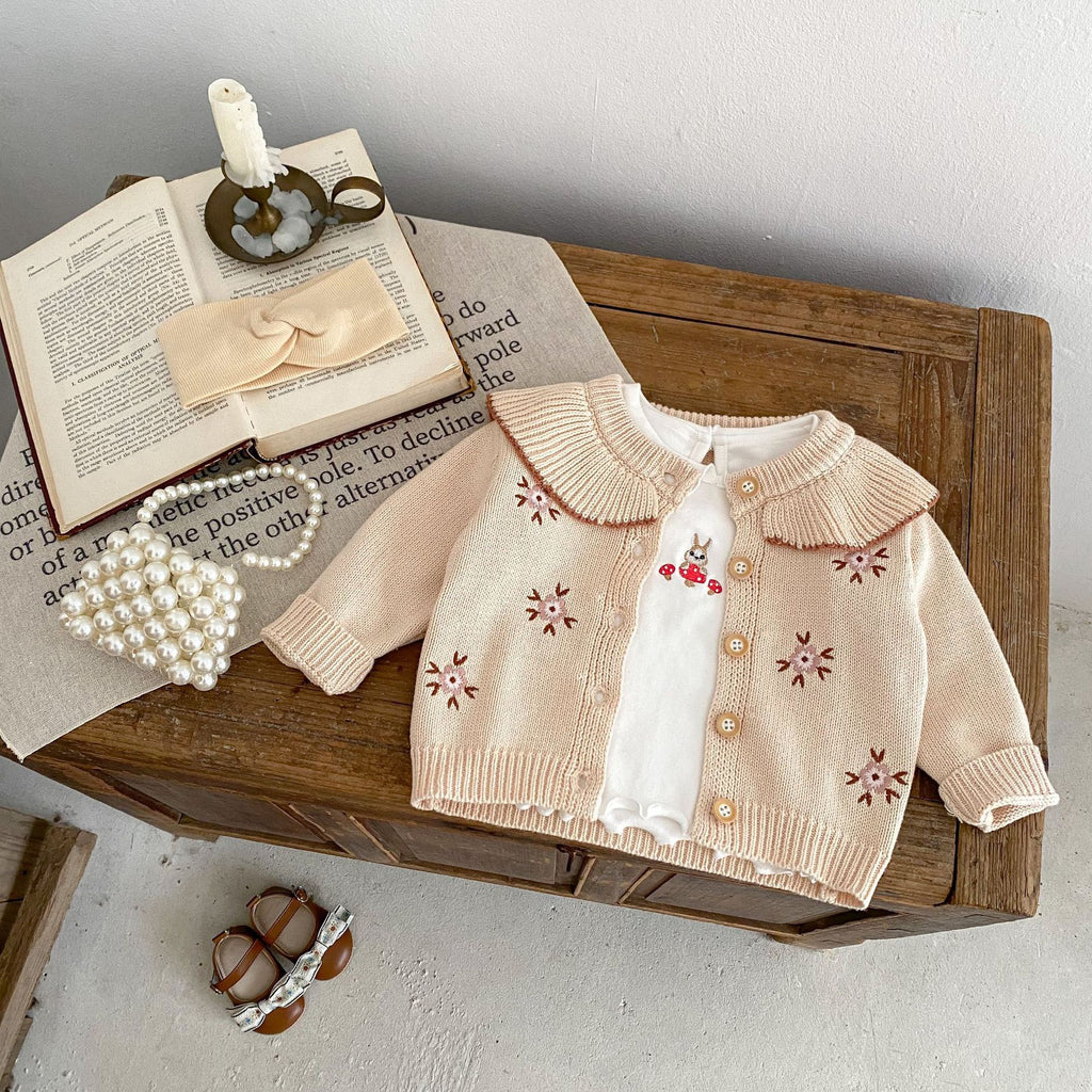 Children's Knitted Cardigan with Little Flowers