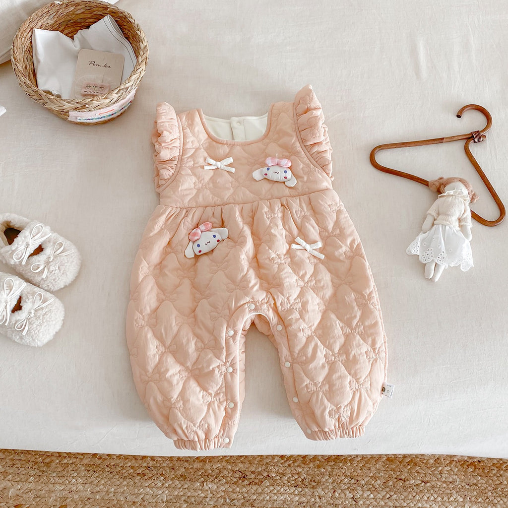 Children's Long-Sleeved Jumpsuit with Animal Print and Bows