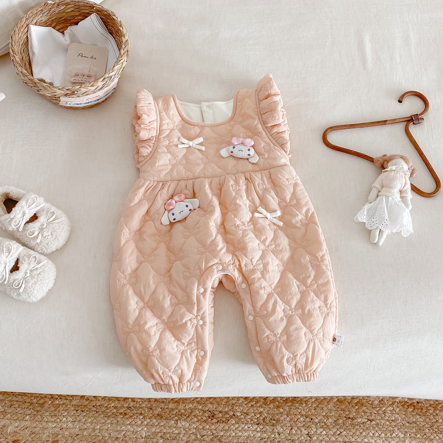 Children's Long-Sleeved Jumpsuit with Animal Print and Bows