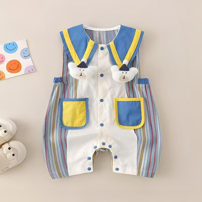 Baby Romper with Stripes and Teddy Bear