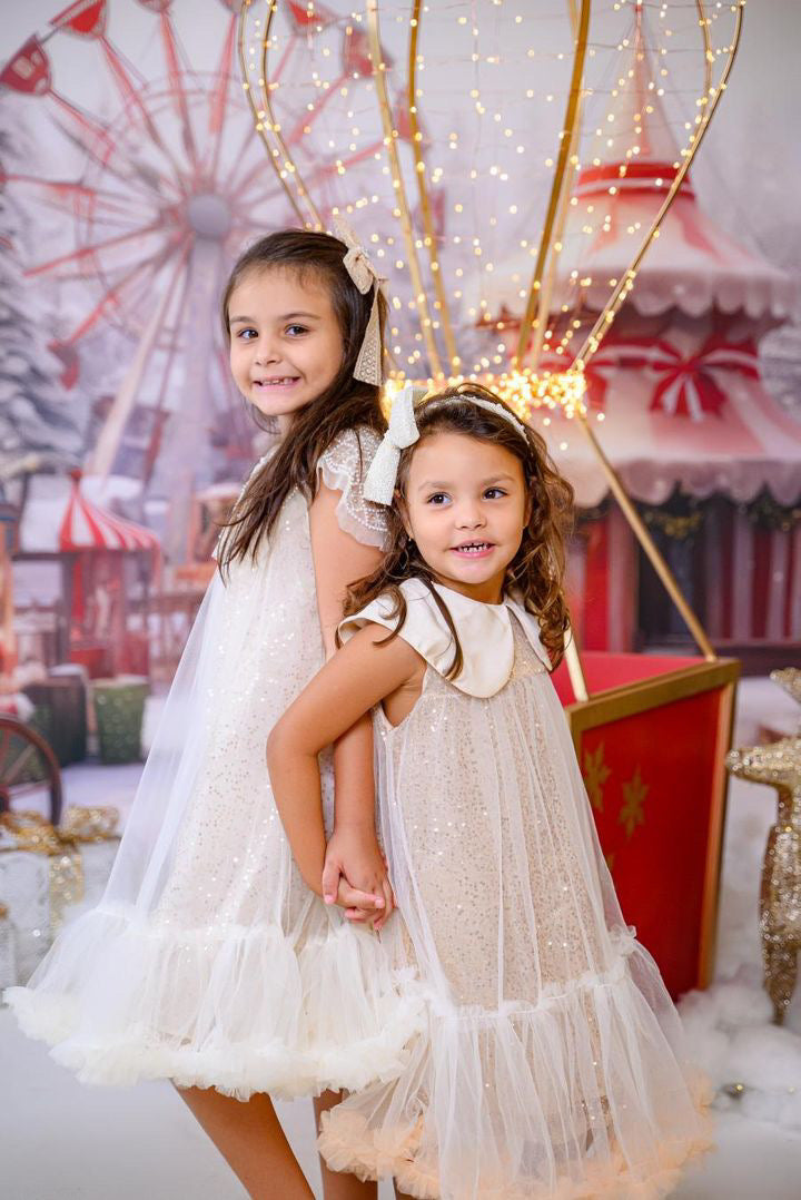 Vestito glitterato per bambine con ruches
