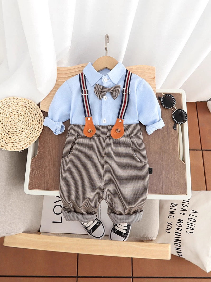 Toddler Boy White Shirt & Suspender Pants Set