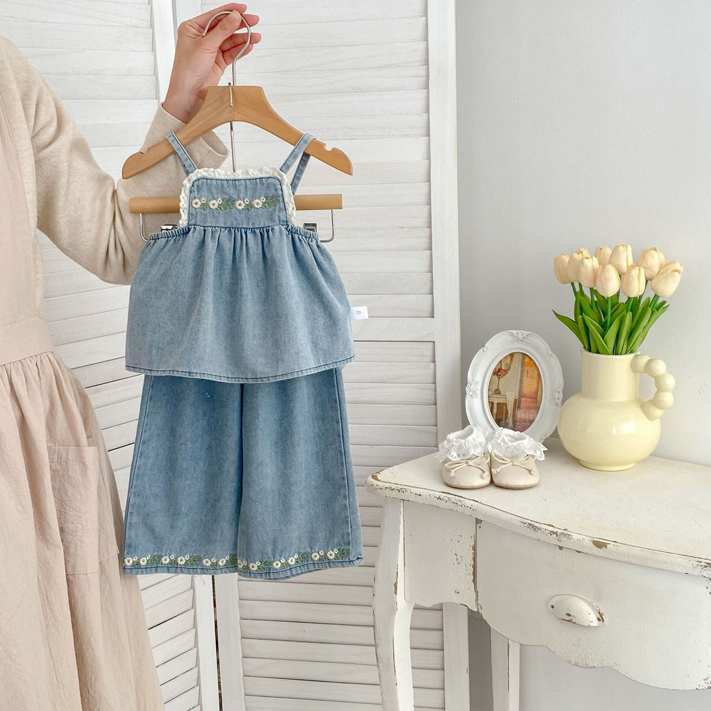 Children's Denim Set with Flowers