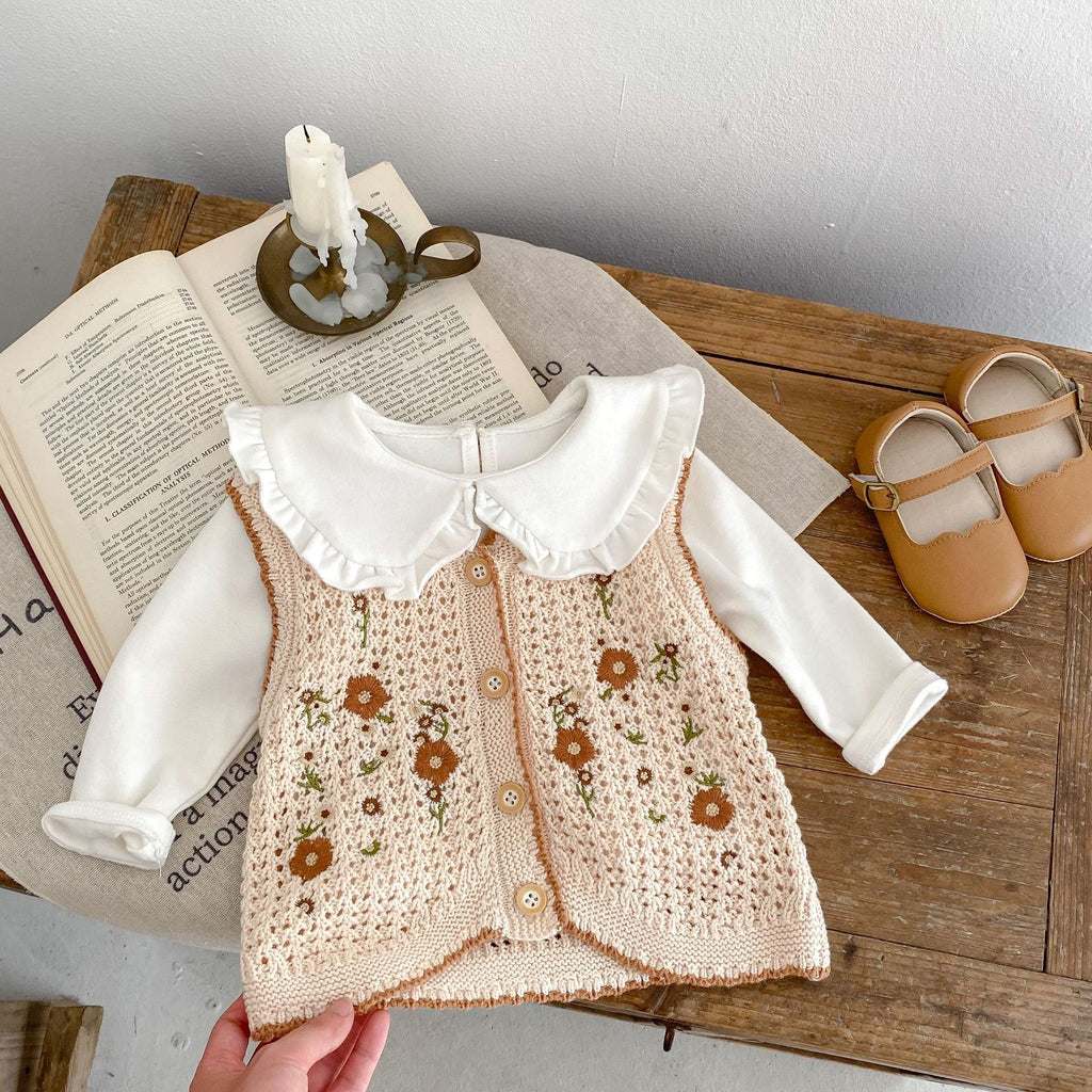 Baby Girls Embroidered Floral Knitted Vest Cardigan