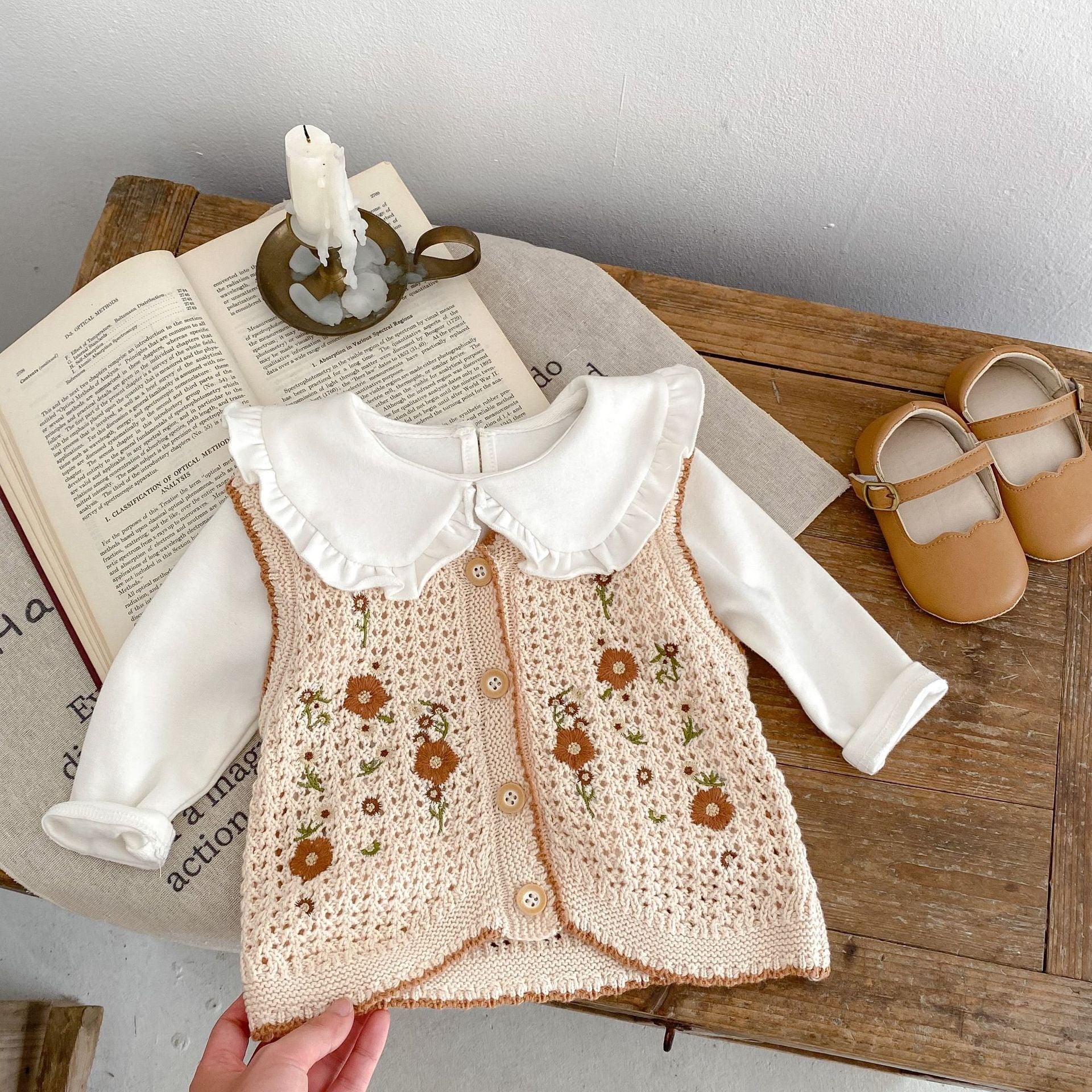 Baby Girls Embroidered Floral Knitted Vest Cardigan