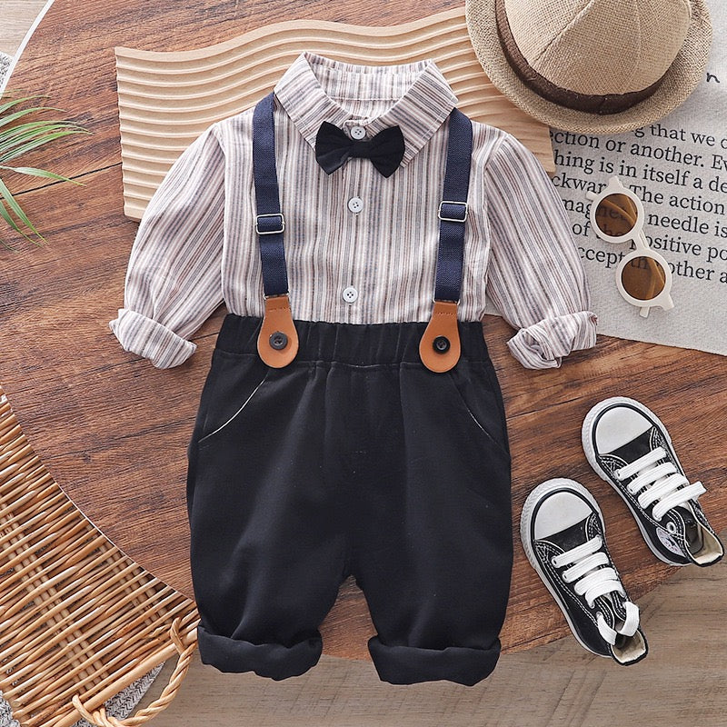 Toddler Boy White Shirt & Suspender Pants Set