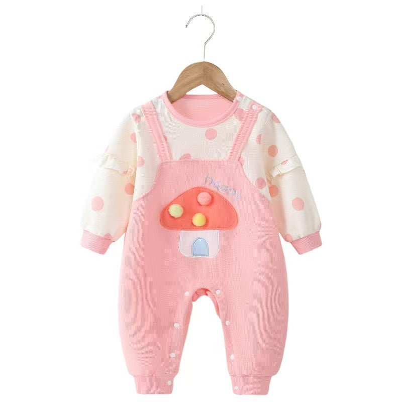 Baby Girl Cute Mushroom Ruffled Romper
