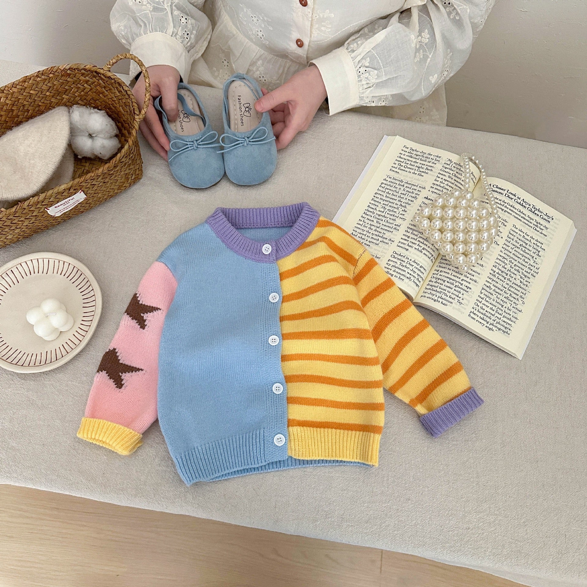 Fashionable Multicolor Striped Knitted Cardigan for Baby Girls