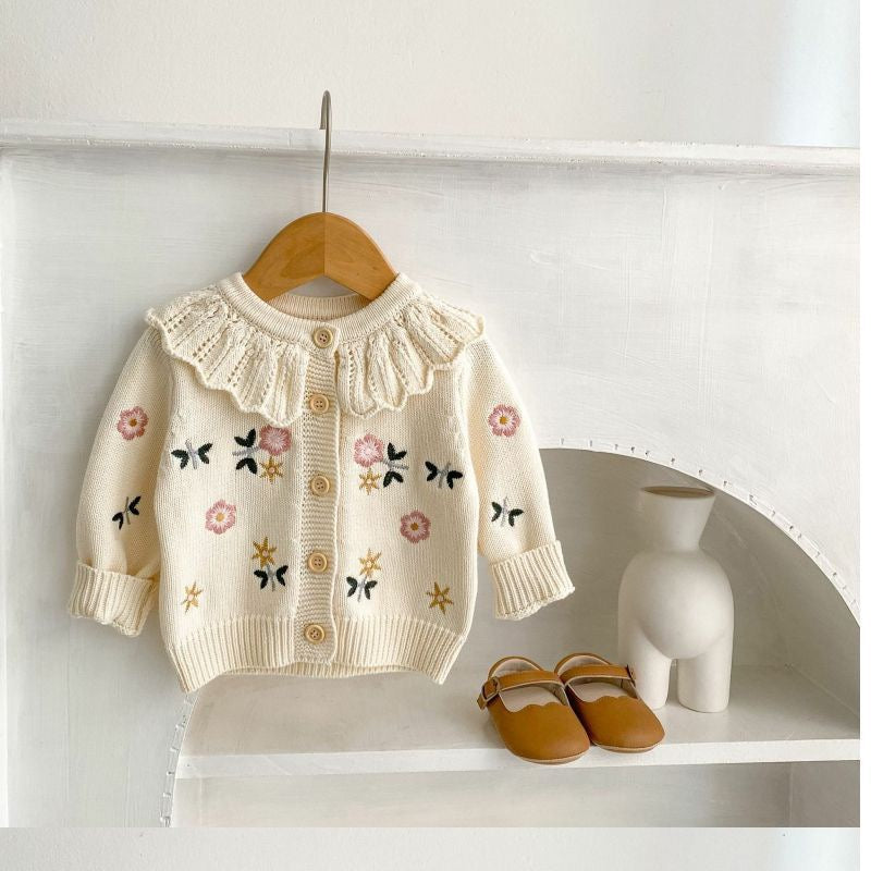 Girls' Knitted Sweater with Flowers