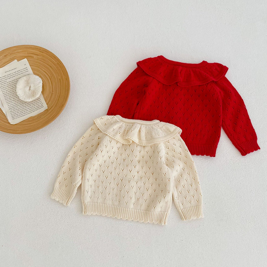 Baby Girls Retro Ruffle Collar Knitted Cardigan