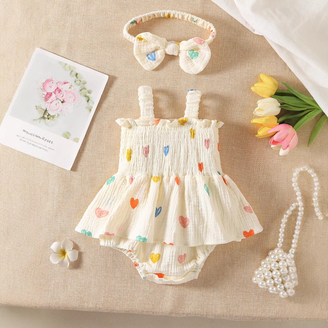 Baby Girl Sleeveless Print Romper with Hat