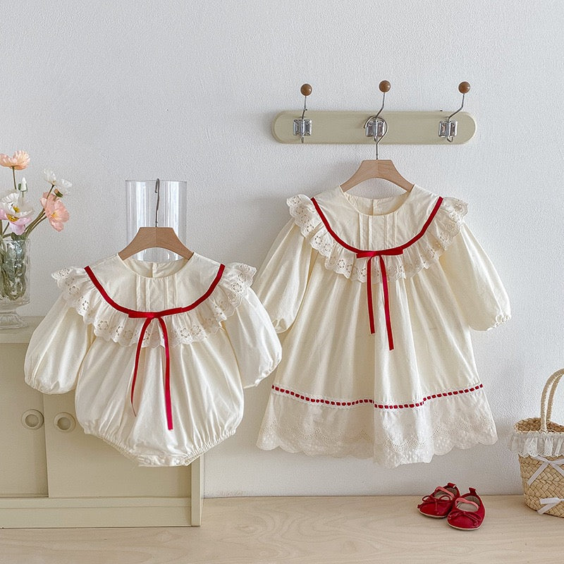 Women's Bodysuit/Dress with Lace and Bow