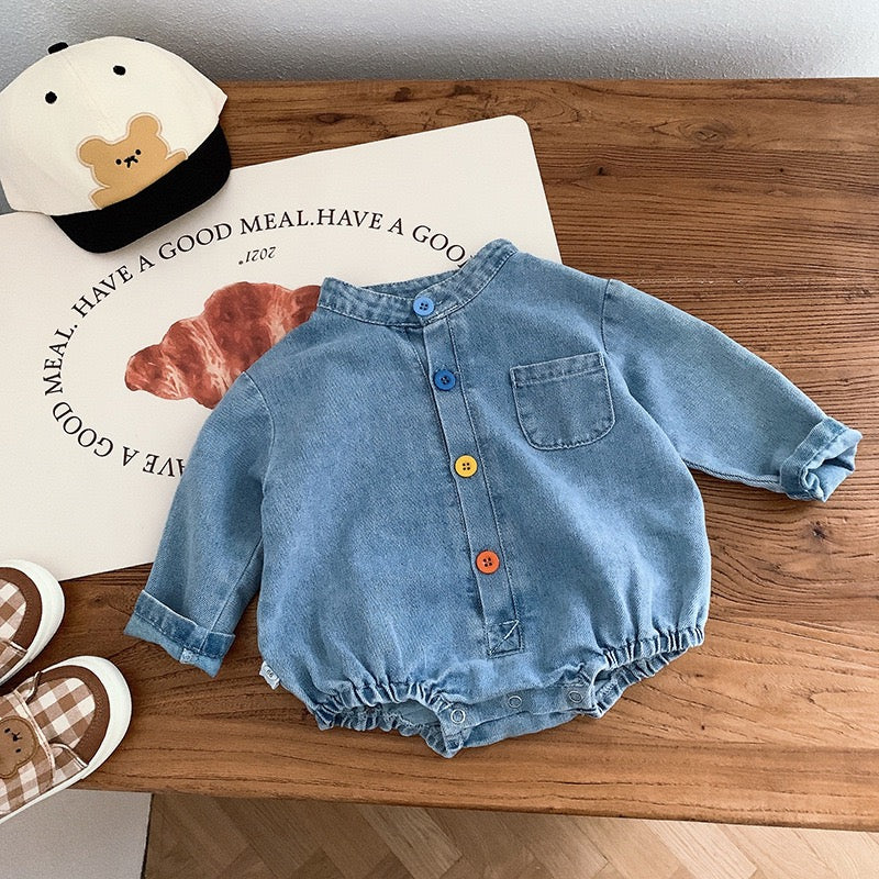 Baby Bodysuit with Colorful Buttons and Smile Design