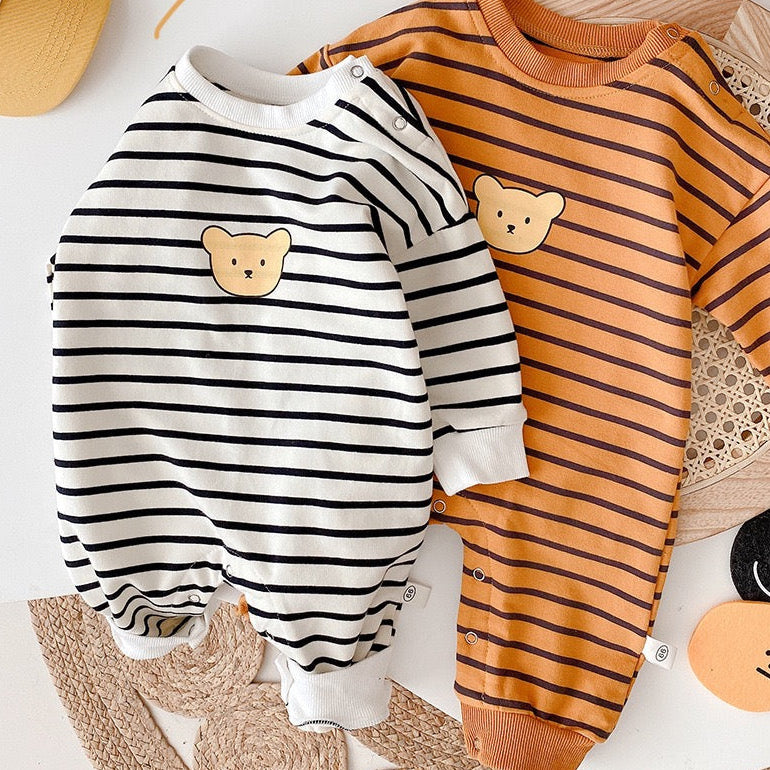 Children's Jumpsuit with Stripes and Teddy Bear
