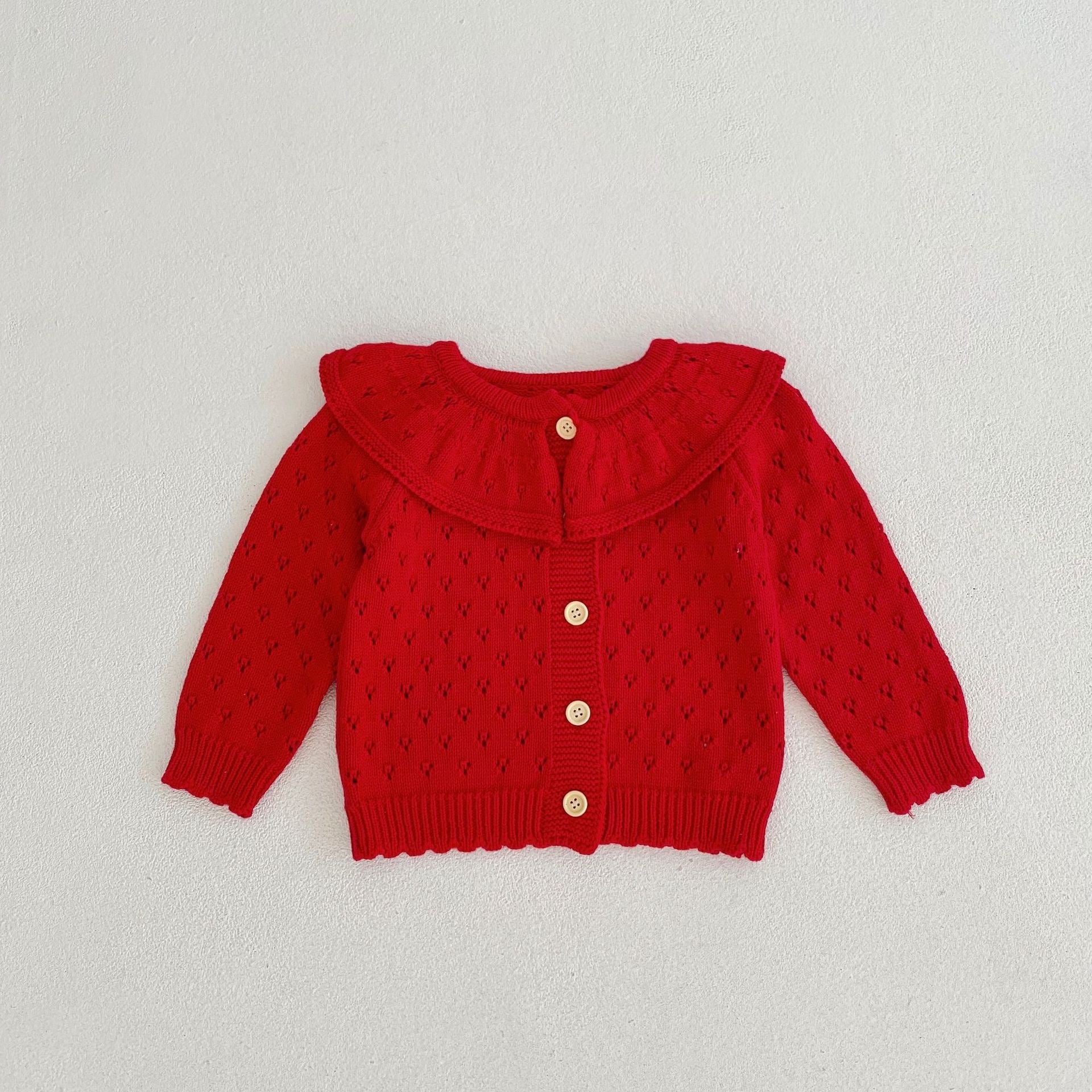 Baby Girls Retro Ruffle Collar Knitted Cardigan