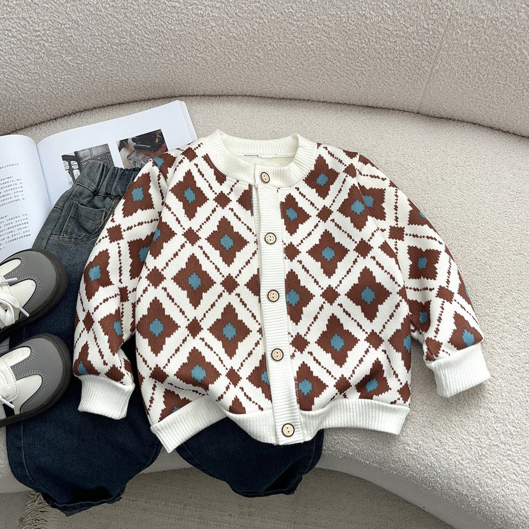 Kids Striped Heart Embroidered Warm Sweater Coat