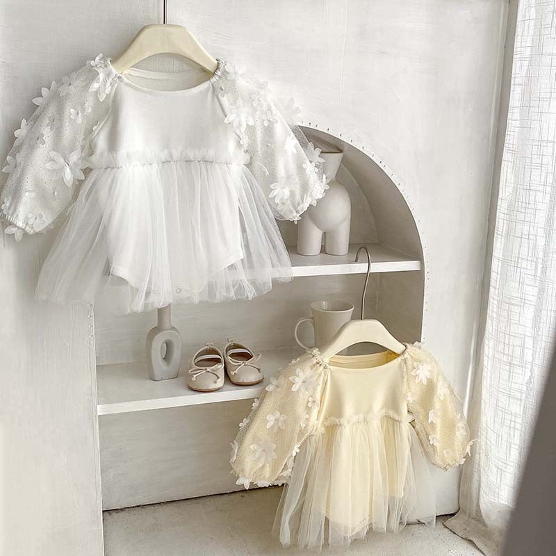 Floral Dress Romper Tulle Vestido Long Sleeve Baby Clothes
