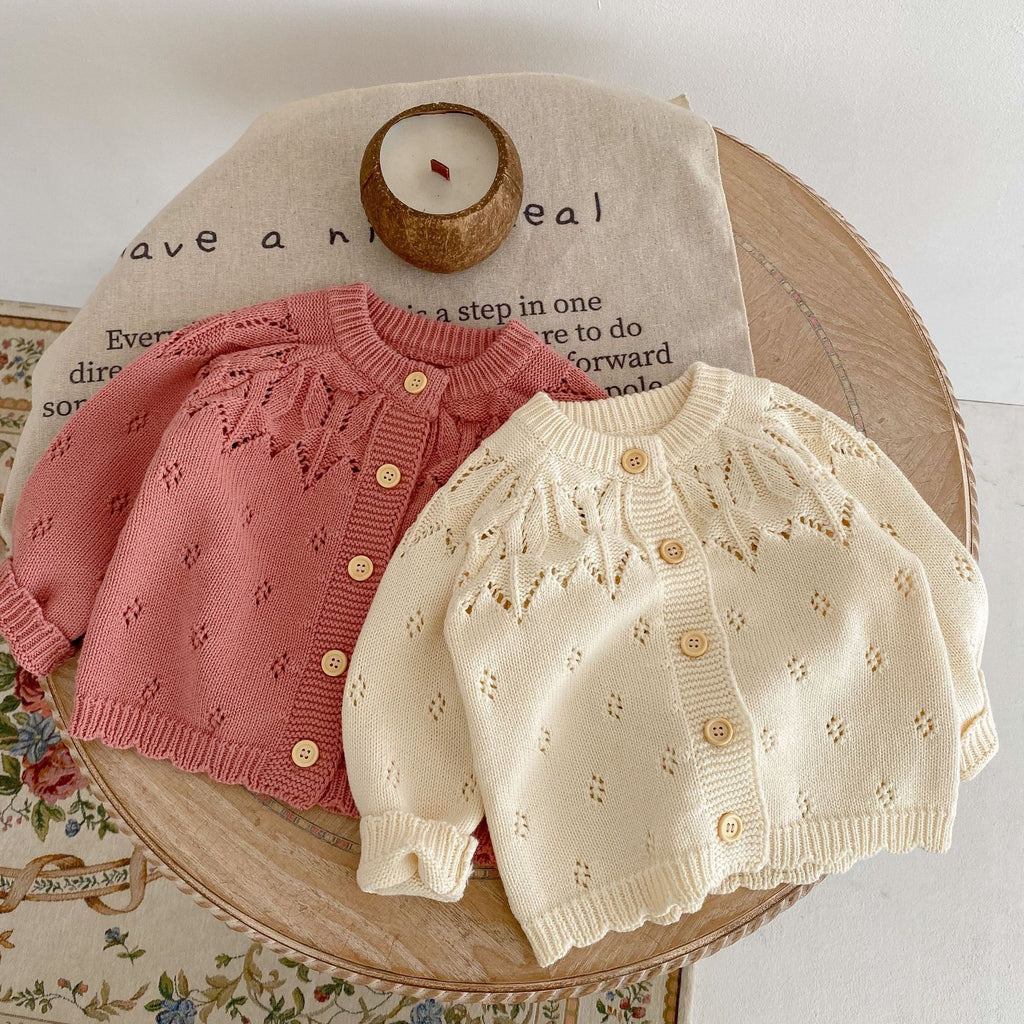 Baby Girls Jacquard Hollow Out Knit Cardigan