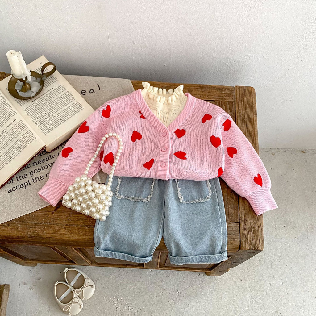 Pink Children's Cardigan with Hearts