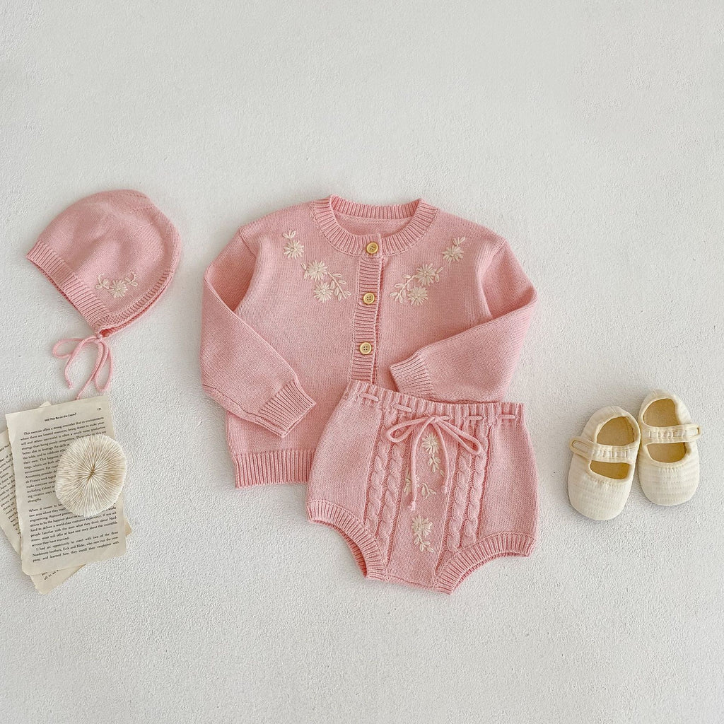 Children's Knitted Set with Embroidered Flowers