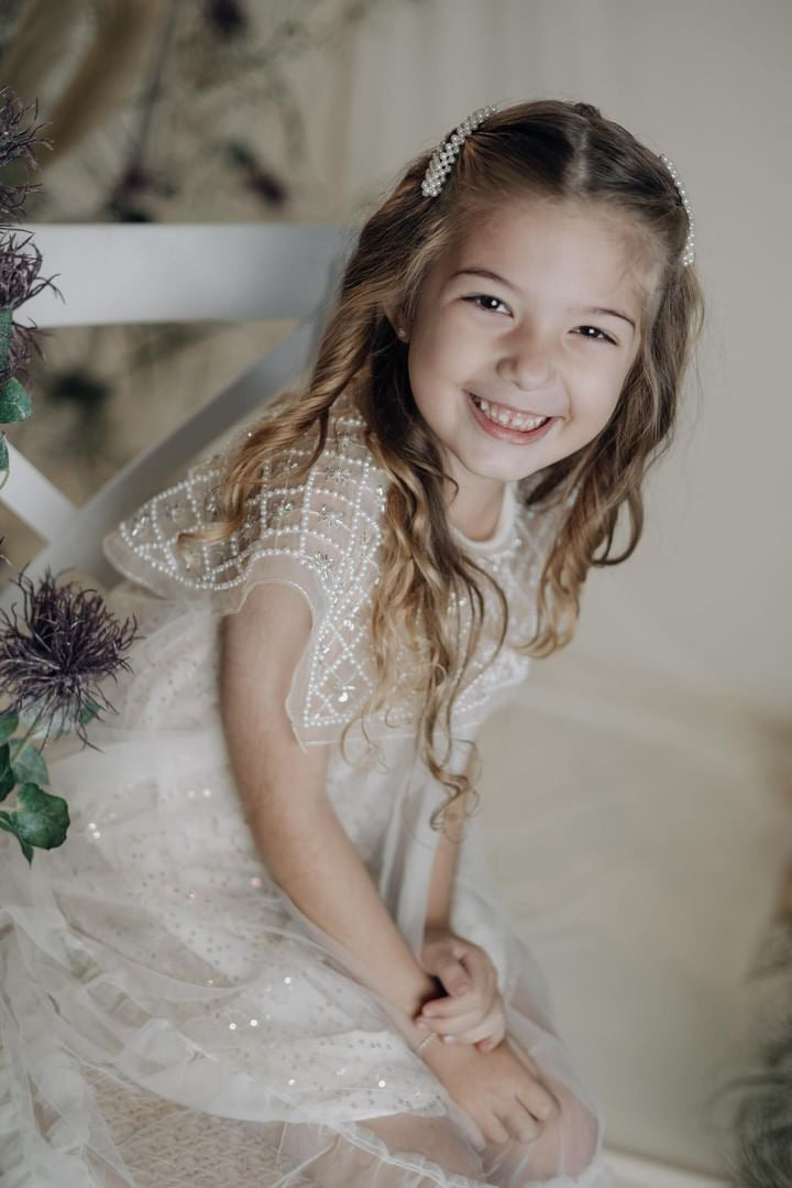Vestito glitterato per bambine con ruches