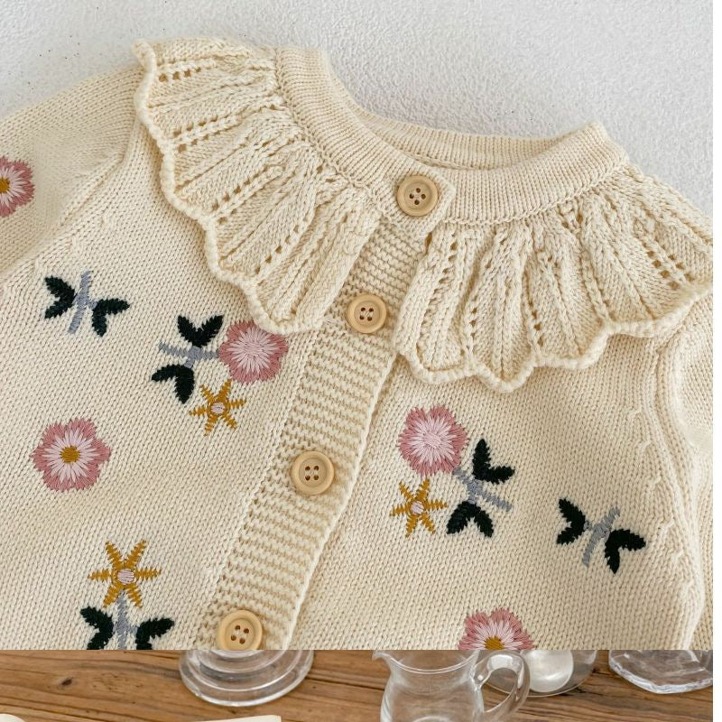 Girls' Knitted Sweater with Flowers