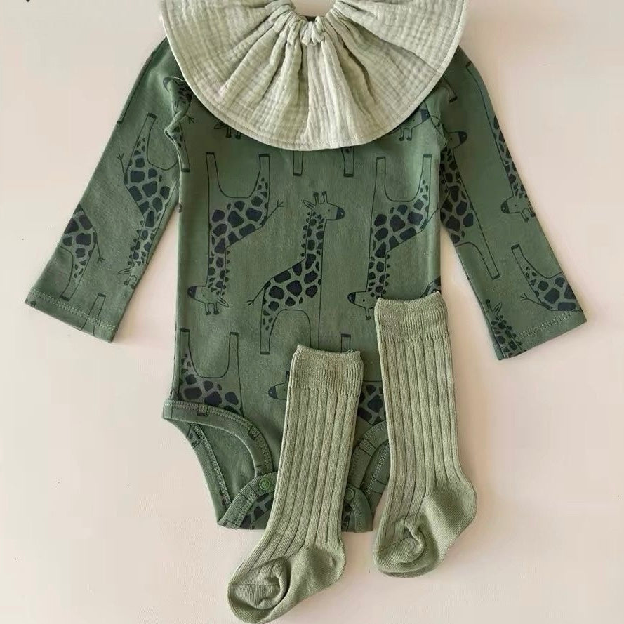 Baby Bodysuit, Green with Giraffes