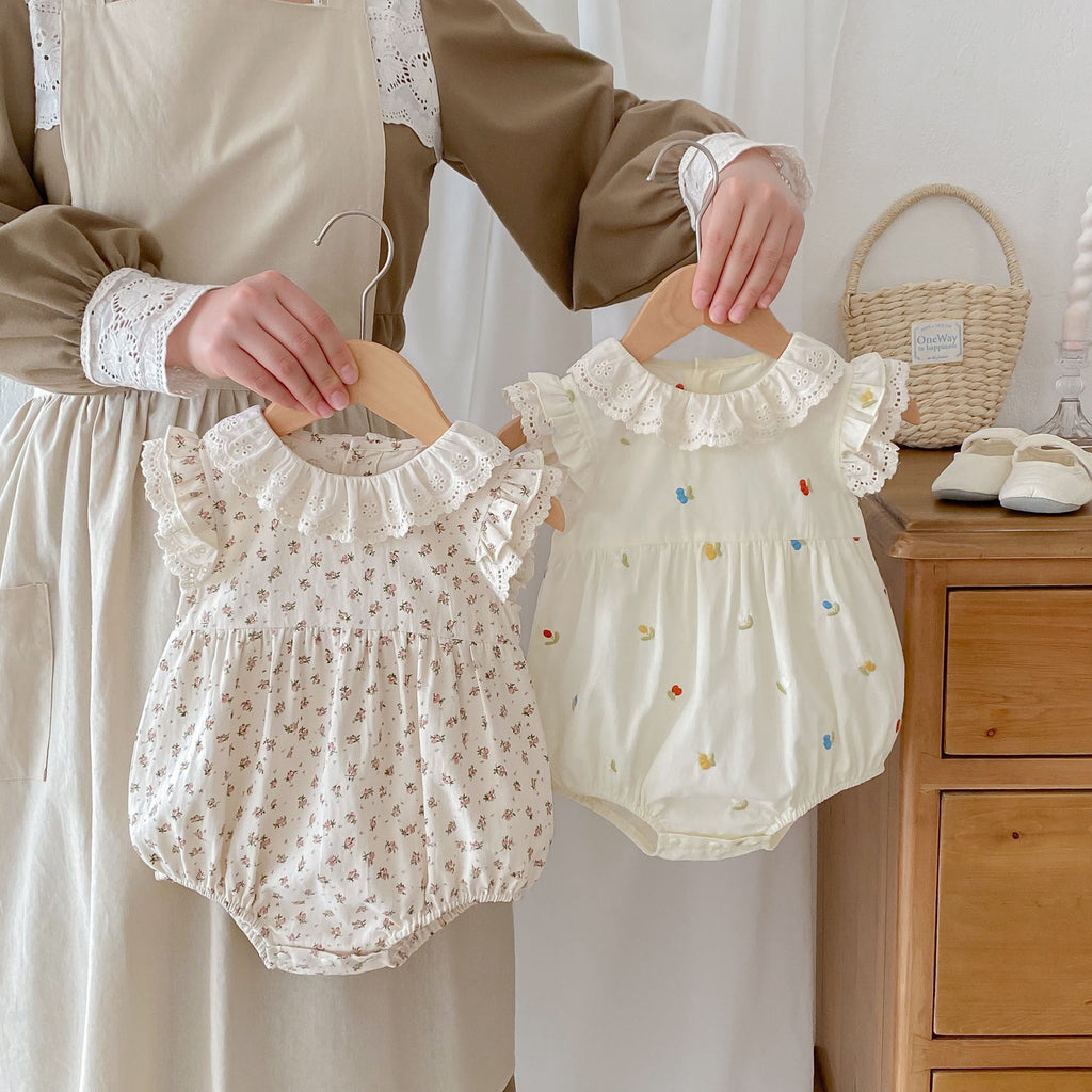 Baby Bodysuit with Lace and Flowers