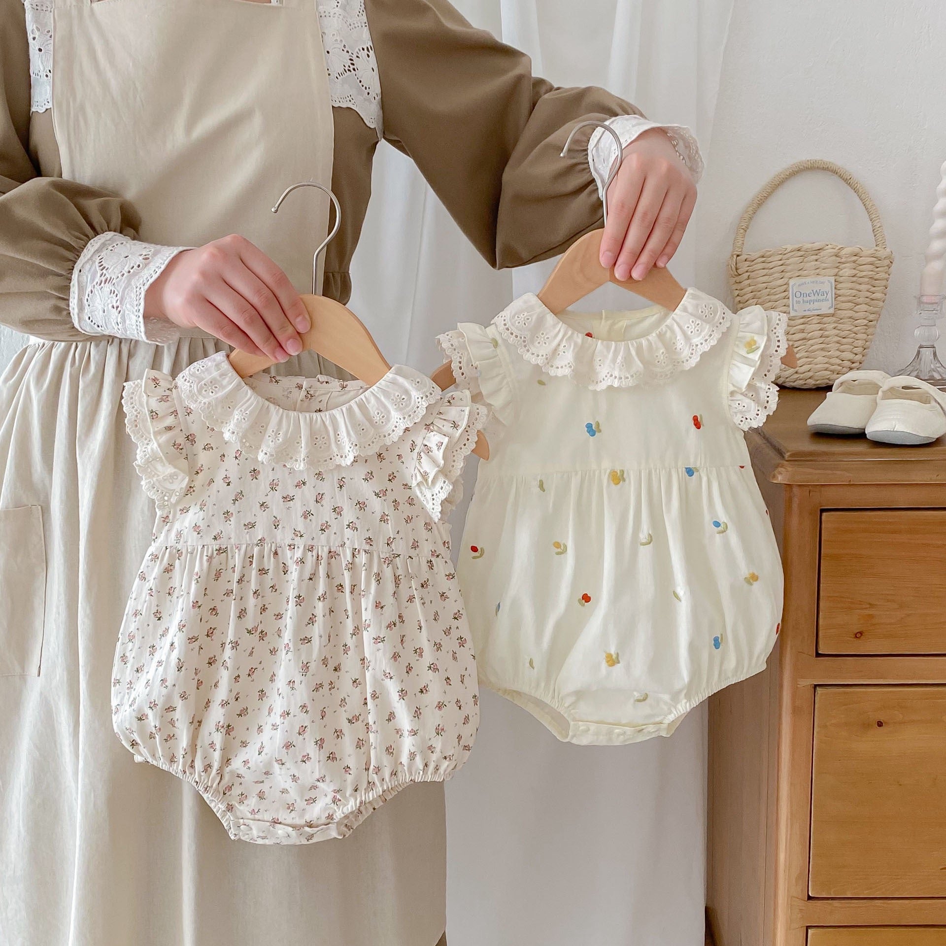 Baby Bodysuit with Lace and Flowers
