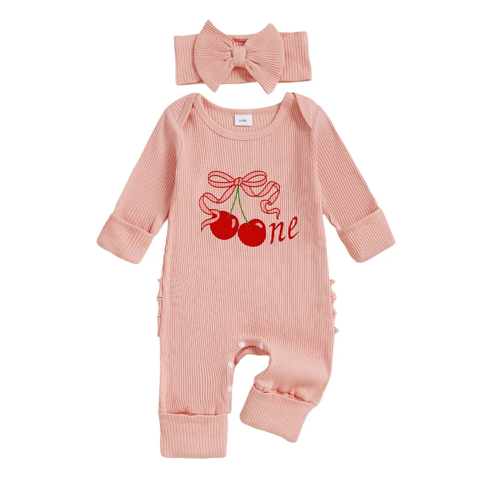 Children's Ribbed Jumpsuit in Cherry/Strawberry Color