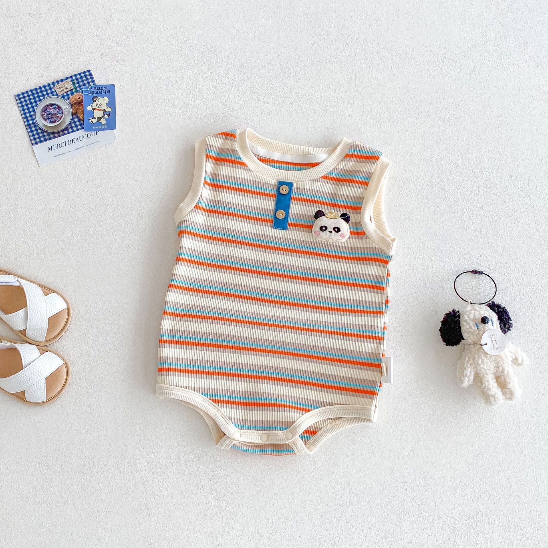 Baby Cartoon Striped Vest Romper