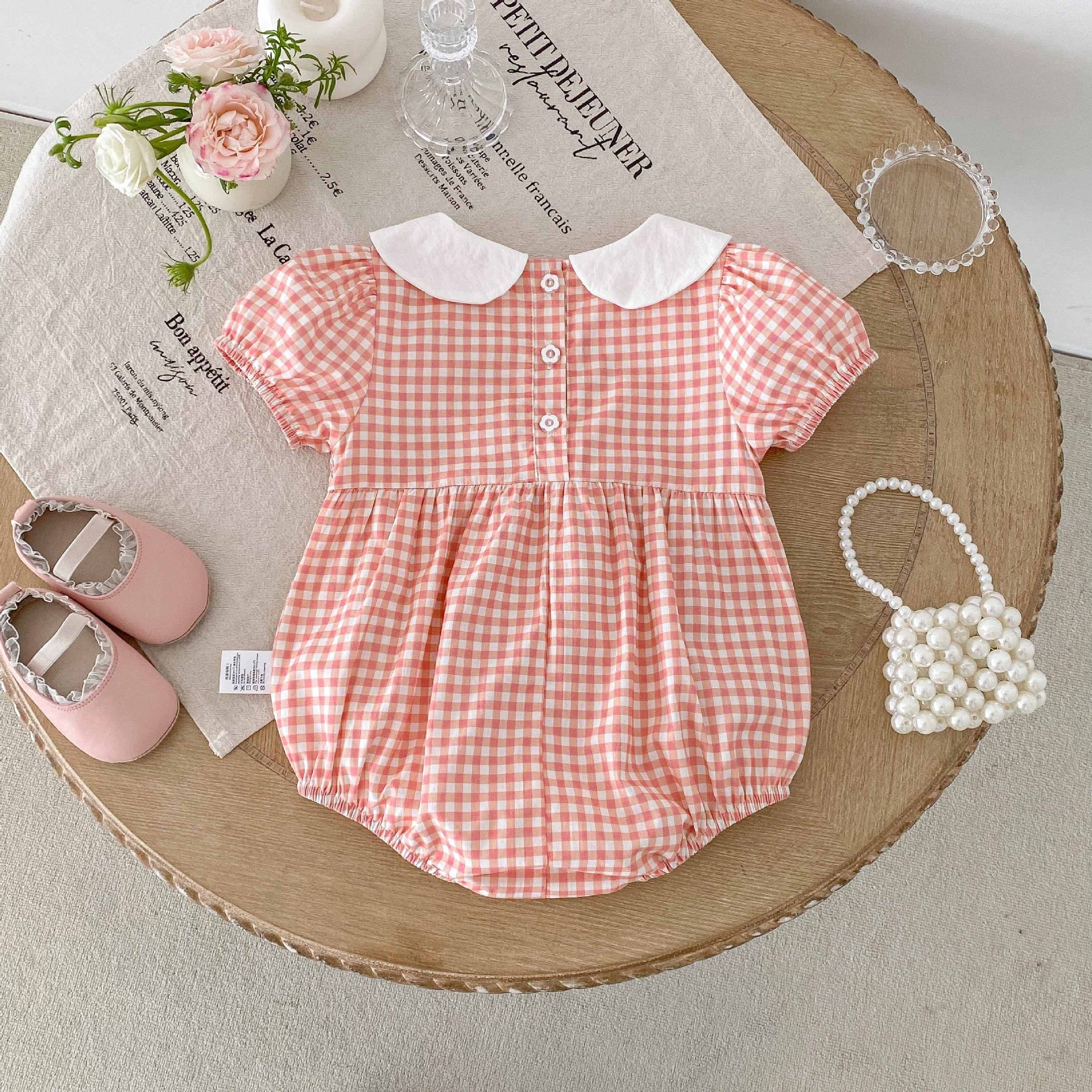 Baby Girl Peter Pan Collar Plaid Romper