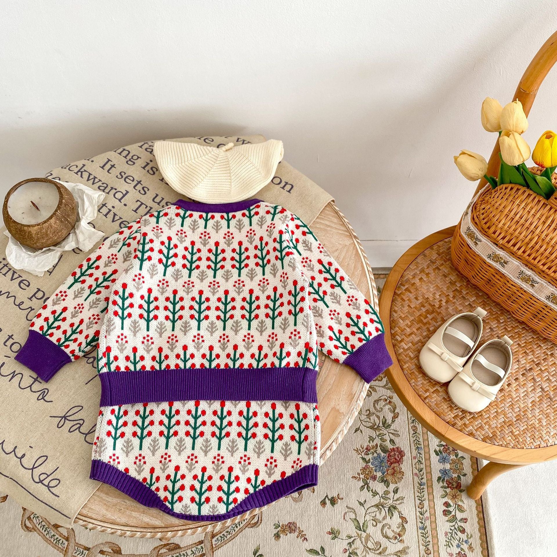 Children's Knitted Set with Little Flowers