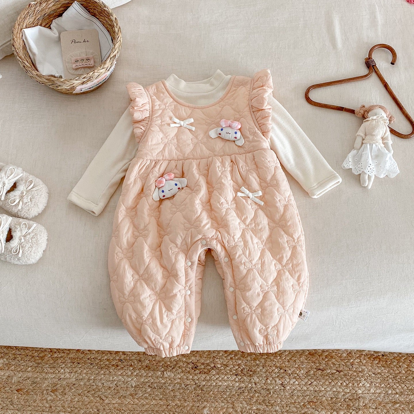 Children's Long-Sleeved Jumpsuit with Animal Print and Bows
