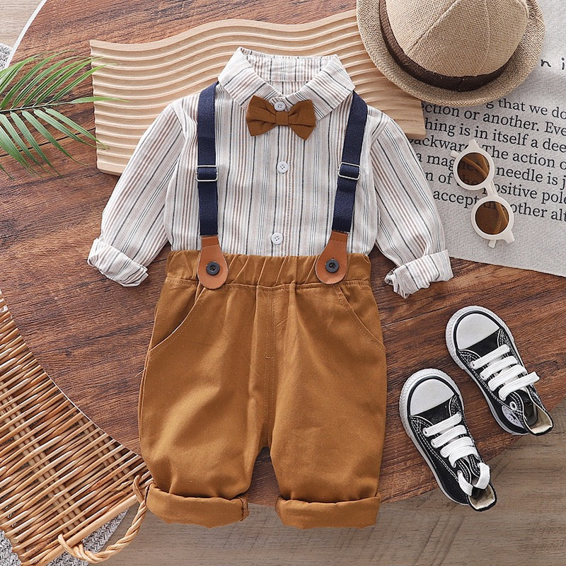 Toddler Boy White Shirt & Suspender Pants Set