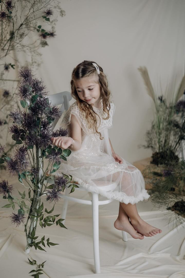 Vestito glitterato per bambine con ruches