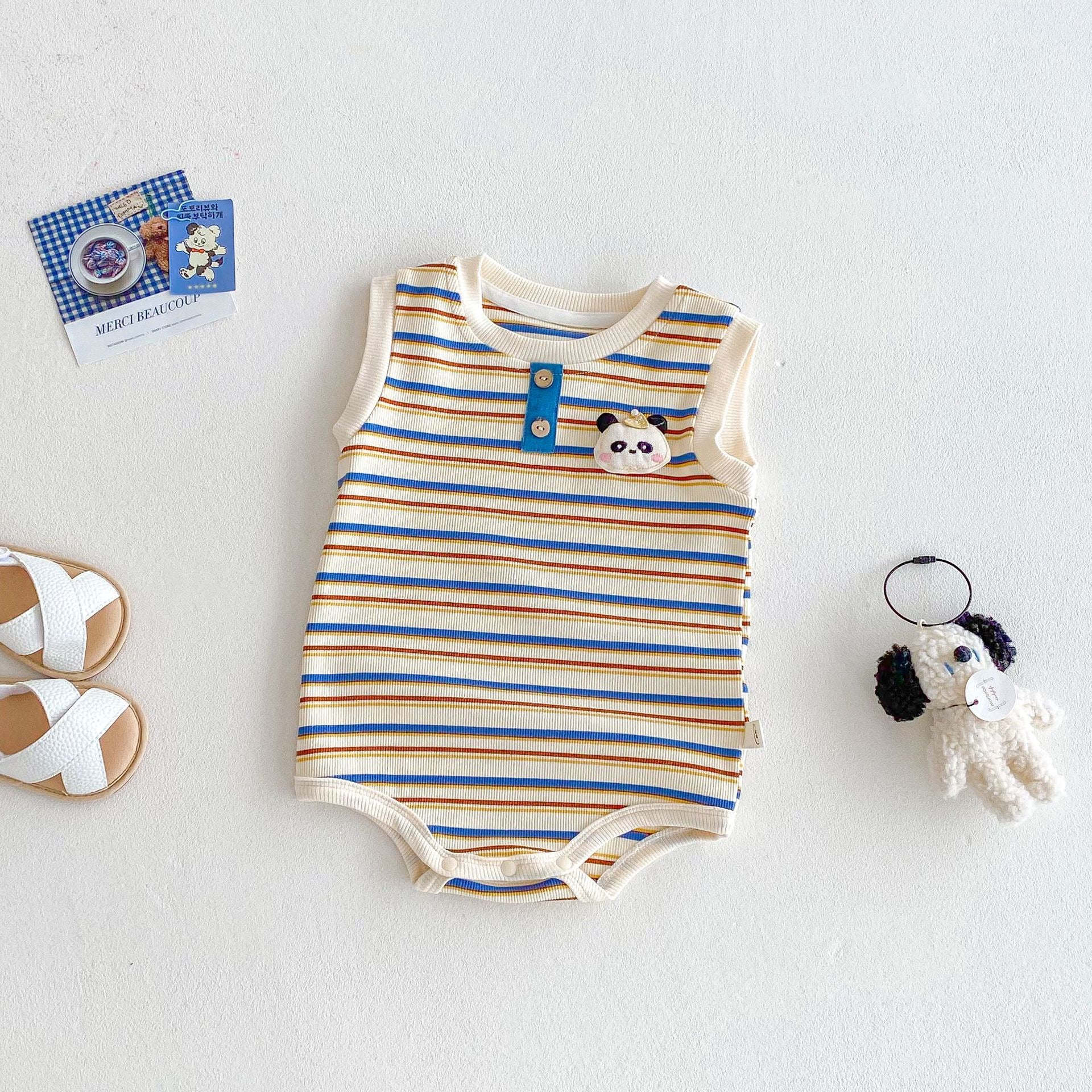 Baby Cartoon Striped Vest Romper