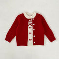 Baby Girl Red Bow Fake Two-Piece Knitted Cardigan