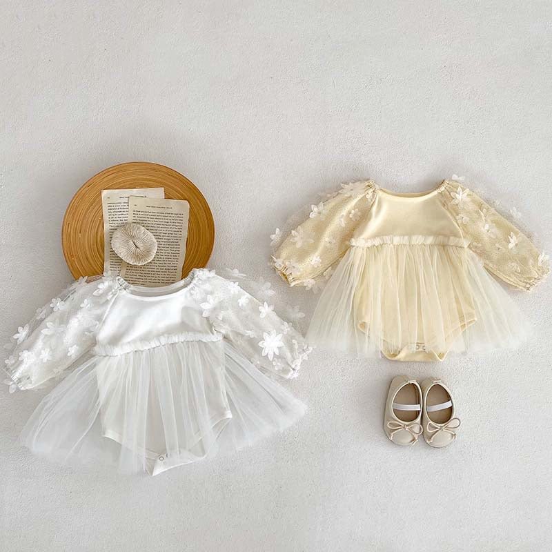 Floral Dress Romper Tulle Vestido Long Sleeve Baby Clothes