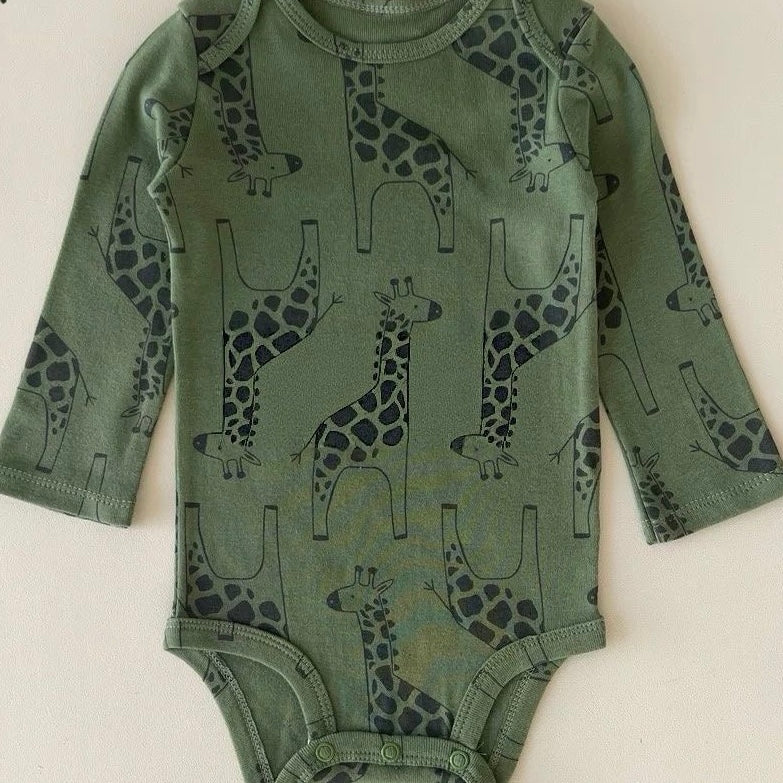 Baby Bodysuit, Green with Giraffes