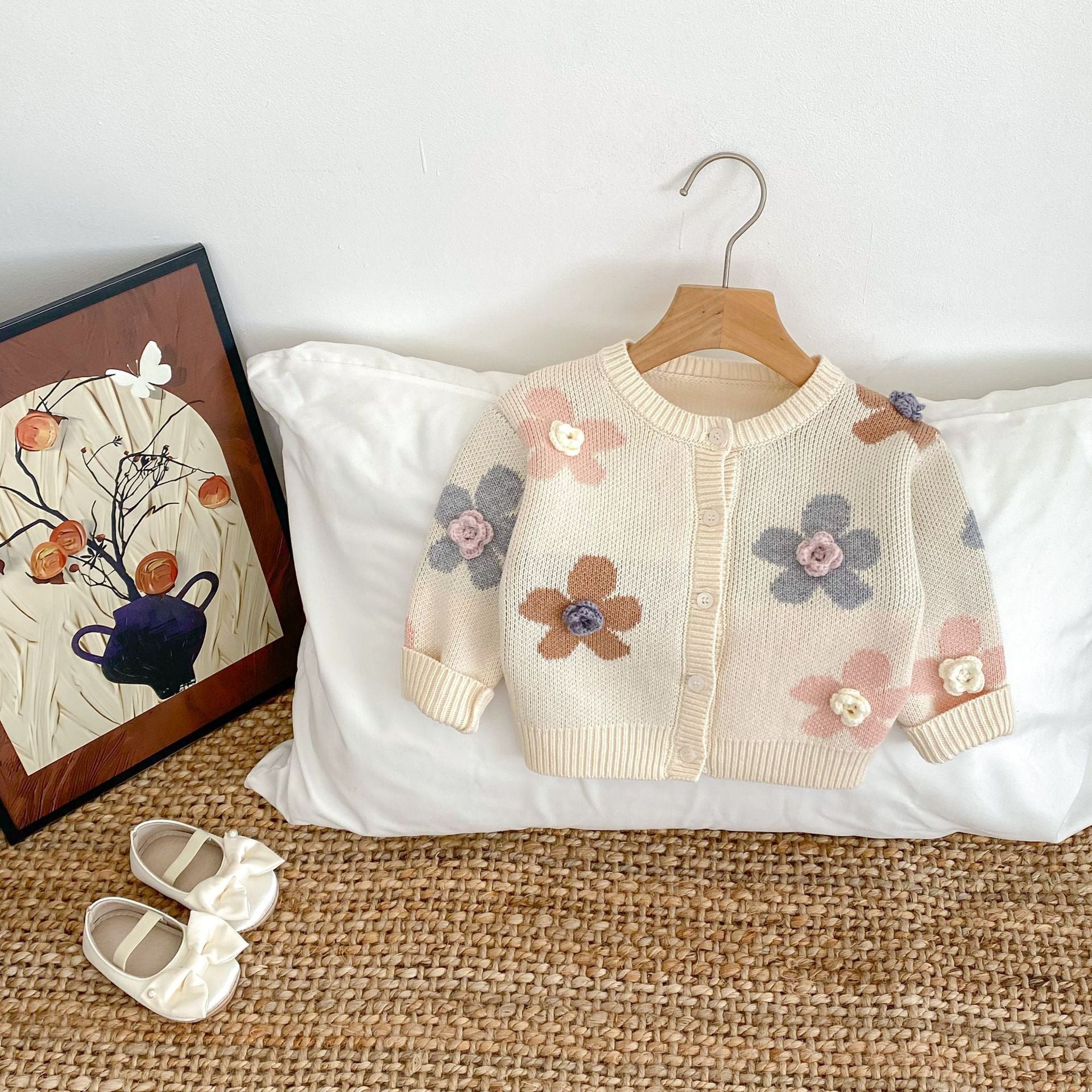 Knitted Cardigan with Flowers