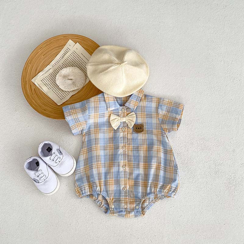 Baby Bodysuit with Teddy Bear Checkered Print