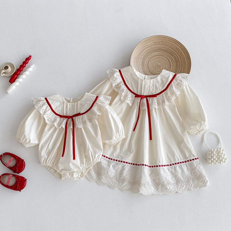 Women's Bodysuit/Dress with Lace and Bow